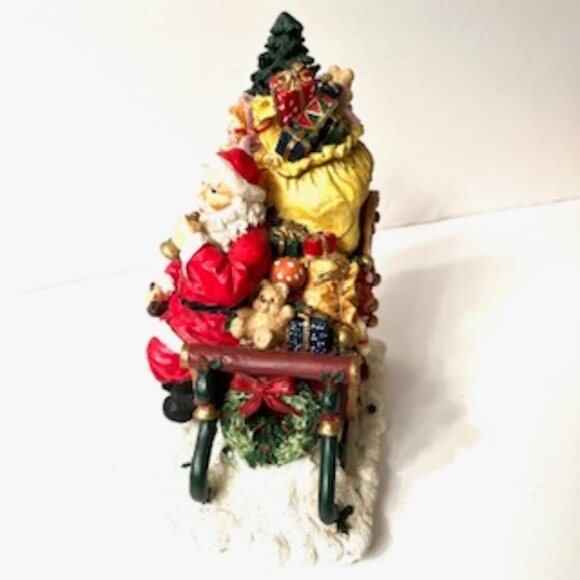 Santa Claus in Sleigh with bag stuffed with tree, toys & gift boxes ( Vtg ) - Picture 5 of 10